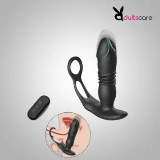 Thrusting Prostate Massager Butt Plug Double Cock Penis Ring